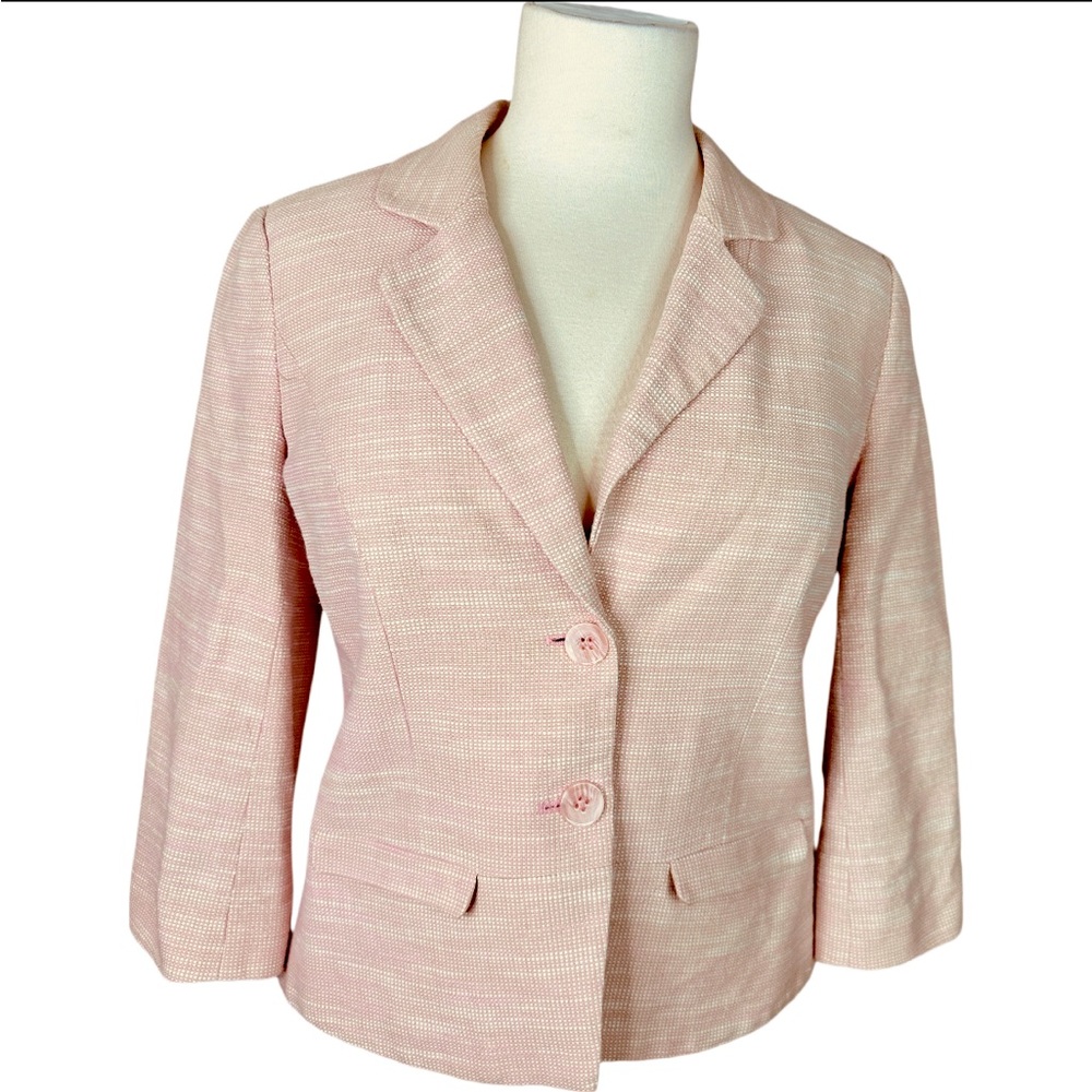 Pendleton Linen Blend 3/4 Sleeve Pockets Pink Tweed Blazer 10